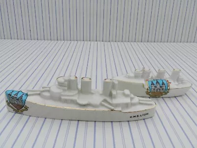 Buy Crested China, Kirkcaldy, Torpedo Boat Destroyer, & HMS LIon, 2 Pieces, A/F • 4.99£