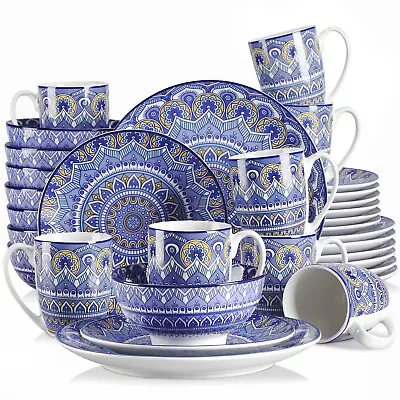 Buy Vancasso MANDALA Blue Dinner Set Porcelain Tableware Plate Bowl Mug Set Bohemian • 21.99£