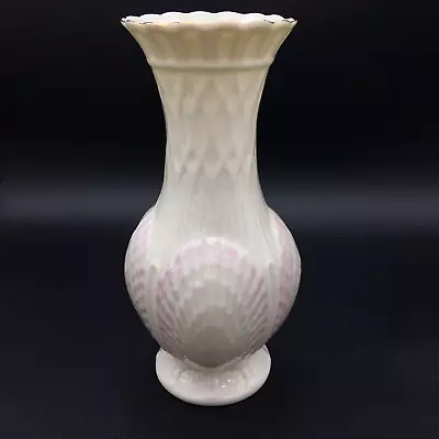 Buy Belleek Ireland Porcelain Ivory Vase Pink Scallop Shells Gold 7th Mark 1980-1993 • 17.05£