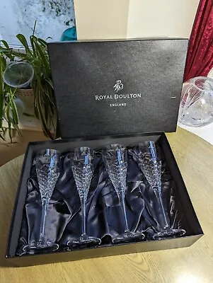 Buy Vintage Royal Doulton Crystal Aylesbury Box Four Champagne Flutes 9 1/4  Superb  • 57.75£