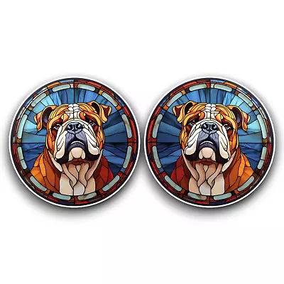 Buy 2x Small British Bulldog Puppy Stained Glass Effect Vinyl Sticker Decal 60mm • 2.59£