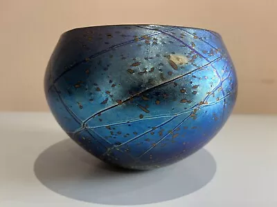 Buy Signed Siddy Langley Art Glass Bowl 1985 Iridescent Glass • 79.99£