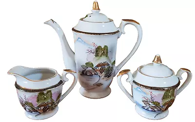 Buy Vintage Chinese Hand Painted Art China Porcelain Tea Pot, Sugar Bowl & Cream Jug • 15£