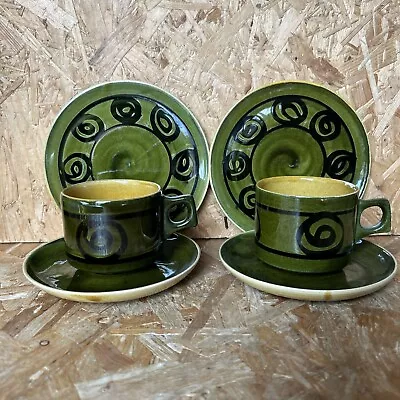 Buy 2 X Vintage 1960s Brixham Studio Pottery Green Tea Trio Cup Saucer Plate Set • 9.99£