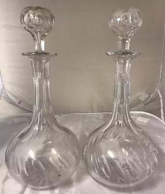 Buy Decanters Pair Antique Victorian Thumb Print Cut Glass & Stoppers Free Postage • 39.95£
