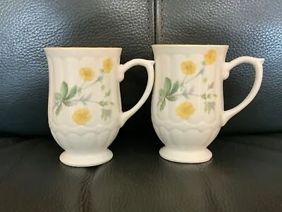 Buy Pair Staffordshire 'lysander' Fine Bone China Floral Footed Mugs Cups • 20£