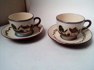 Buy WATCOMBE POTTERY Torquay 2 CUPs And SAUCERs  Cottage Design Vintage • 10£