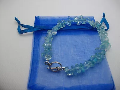 Buy Blue Crackle Glass Chip Beaded Bracelet Toggle Clasp Handmade • 0.99£
