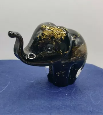 Buy Langham Glass Elephant Paperweight Black With Glistening Gold Mottle Hand Made • 15£