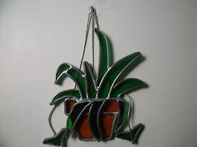 Buy Vintage Leaded Stained Glass Hanging Basket/Pot Suncatcher With Spider Plant • 18.89£