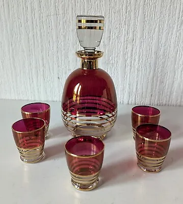 Buy Vintage Mid Century Cranberry Glass Liqueur Decanter Set • 40£