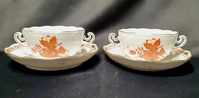 Buy MINT 2 HEREND Hungary Chinese Bouquet Rust Vtg Cream Soup Bowls/Double Handle  • 113.76£
