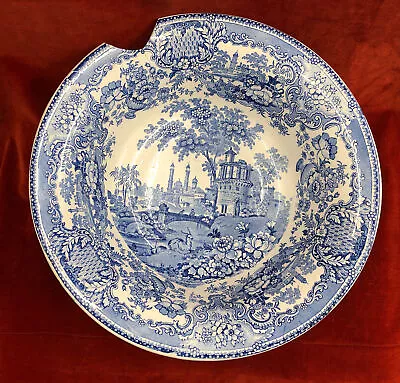 Buy Large Antique English Georgian Blue & White Transfer Pottery, Indian Temple  • 12£