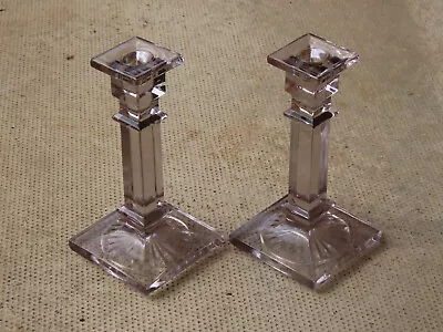 Buy Antique Pair Of Glass Square Candlestick Holders • 5£