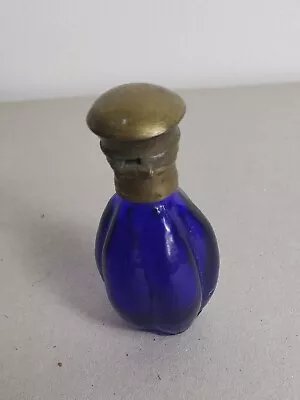 Buy Antique Vintage Brass Topped Cobalt Blue Glass Small Perfume Bottle Collectable • 19.99£