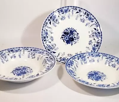 Buy 2 Antique Minton Classic Blue White Bowls &  1 Plate Ormond Pattern C. 1870's • 45.43£