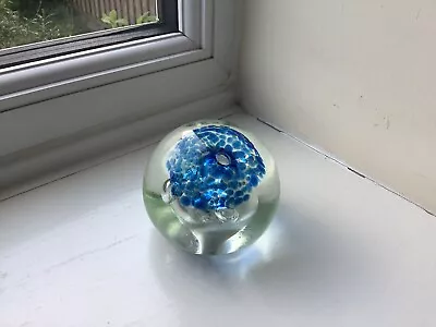 Buy Vintage Hand Blown Hollow Art Glass Control Bubbles Blue Sea Anemone Paperweight • 5.99£