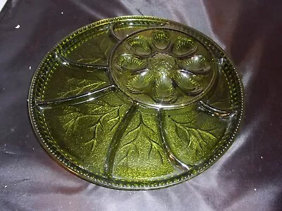 Buy Vintage Indiana Green Glass Deviled Egg Relish Serving Plate Platter 12.75  • 15.34£