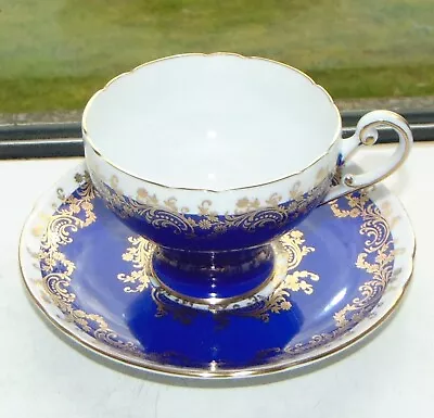 Buy Shelley  Fine China Cabinet Cup And Saucer Deep Blue 0608/547 Gilt 1950s • 25£