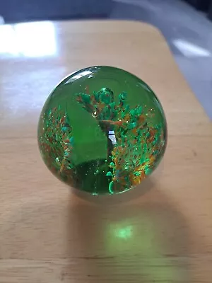 Buy Vintage Green Glass Paperweight Solid Colorful Flower Design Paper Weight Old • 0.99£