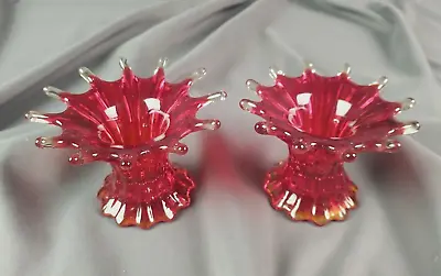 Buy Fostoria Heirloom Ruby Red Glass Pair Of Vintage Candlesticks SKU MISC 018 • 45.54£
