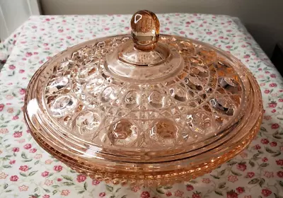 Buy Vintage Federal Glass Windsor Pink Button And Cane Pattern Lidded Candy Dish • 17.07£