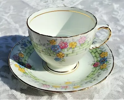 Buy Vintage SUTHERLAND China Made In England TEA CUP & SAUCER Flowers Gold Trim • 20.79£