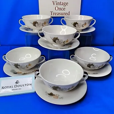 Buy Royal Doulton WESTWOOD * 6 X SOUP COUPE BOWLS & STANDS * Vintage TC1025 VGC • 22.50£