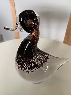 Buy Wedgwood Glass Duck Paperweight Brown Clear Speckled Vintage • 18£