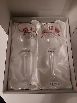 Buy Bohemia Crystal Set Of 2 Wine Glasses 40th Birthday Or Anniversary. Boxed. • 10£