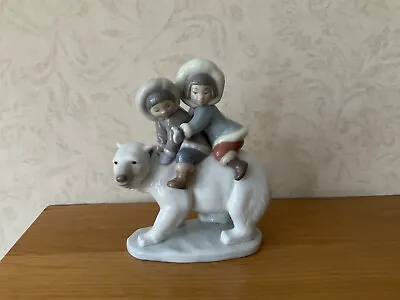 Buy Lladro Figurine “Eskimo Riders” 5353 Two Inuit Children On A Polar Bear • 65£