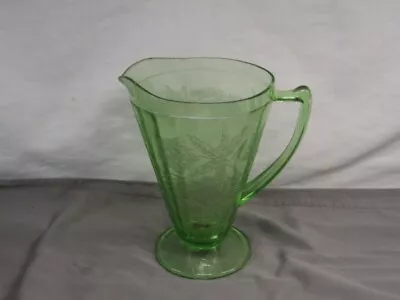 Buy  Jeannette Green Glassware Pitcher Floral Poinsettia 7 1/2   VGC  • 28.45£