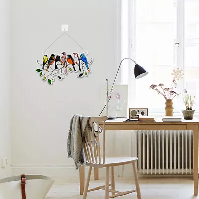 Buy Stained Glass Birds-On-A-Wire Window Panel Hanging Suncatcher Window Decors • 7.48£