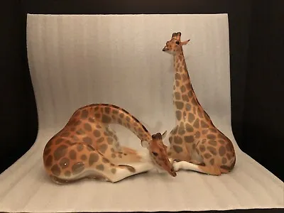 Buy Pair Lomonosov Reclining Resting Giraffe Figurines Porcelain Made In USSR • 94.84£