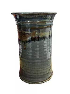 Buy Vintage Tall Hand Turned Studio Pottery Vase Green, Blue Brown 8 1/2  Tall • 24.03£