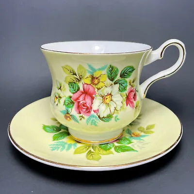 Buy ROYAL GRAFTON ~ Footed Cup & Saucer Set ~ Flowers On Pale Yellow ~ Bone China  • 19.18£