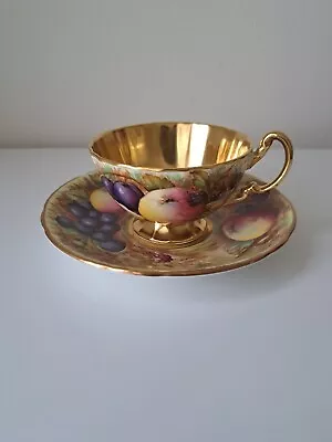 Buy Aynsley Orchard Gold Fruit Footed Teacup &saucer Signed N. Brunt Preowned Rare • 218£