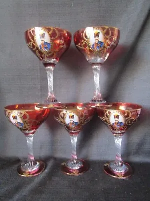 Buy Bohemian Crystal - Red & Gold - 6 1/2  Stemmed Champagne Glass - Set Of 5 • 118.12£
