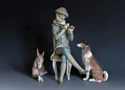 Buy FLUTE SONG  Lladro Boy With Flute 4877 + Collie Dog 1316 + Donkey 4679 EXCELLENT • 125£