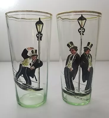Buy Pair RARE Vintage 1930's Comical Aqua Green Barware Drinking Glasses • 56.69£