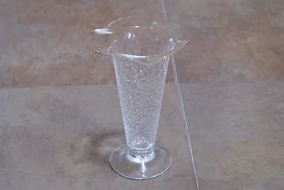 Buy ELEGANT Crackle Glass Vase Glassware Clear Shabby Chic Decor Ruffle Top Folk Art • 26.55£