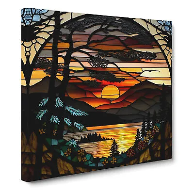 Buy Sunrise Stained Glass Effect Canvas Wall Art Print Framed Picture Home Decor • 29.95£