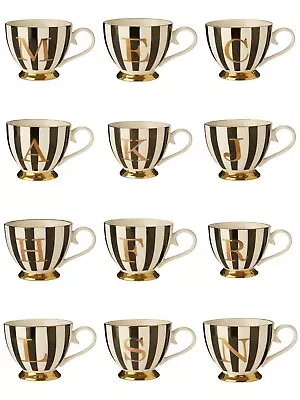 Buy Mimo Duchess Letter Monogram Mug Black And White Stripes Pattern Curved Handle • 13.25£