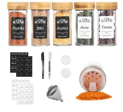 Buy Spice Jars With Labels, 100ml Round Glass Spice Jars With Airtight Bamboo Lids • 12£