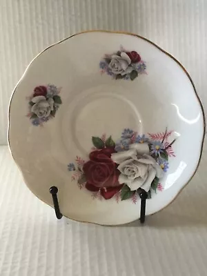Buy Queen Anne Duet Saucer Red White Rose Bone China Made In England Replacement • 9.46£