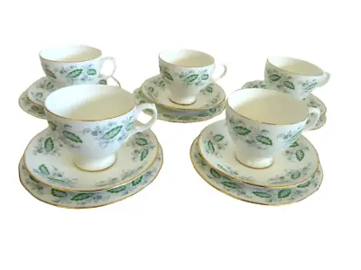 Buy Royal Kent Tea Cups Saucer And Plate Trios Bone China X 5 Vintage Leaf Design • 29.99£