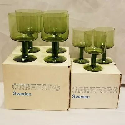 Buy 7 VTG New Orrefors Sweden Green Goblet Claret 2339 Footed Glass RARE MCM Barware • 170.97£