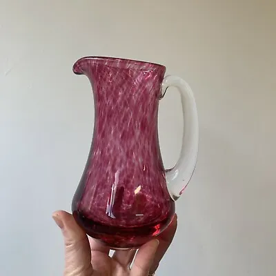 Buy Teign Valley Glass Pink Cranberry Art Glass Jug Mottled Body And Clear Handle • 9.99£