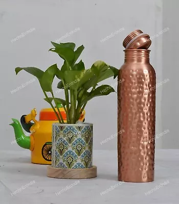 Buy Hammered Copper Water Bottle Ayurvedic Pure Copper Vessel - Drink More Water • 22.41£