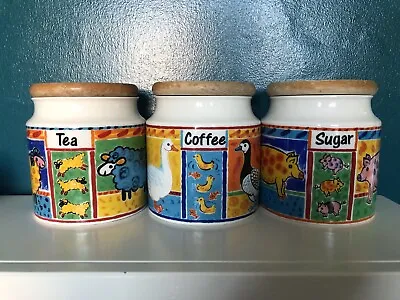Buy Dunoon Farmyard Tea Coffee Sugar Jars Three Set Kitchenware - Jane Brookshaw VGC • 42.99£